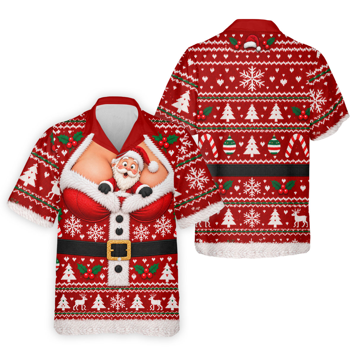 Santa Peeking Busty Knit Christmas Golf Shirt, Funny Mens Golf Shirts, Mens Golf Polo