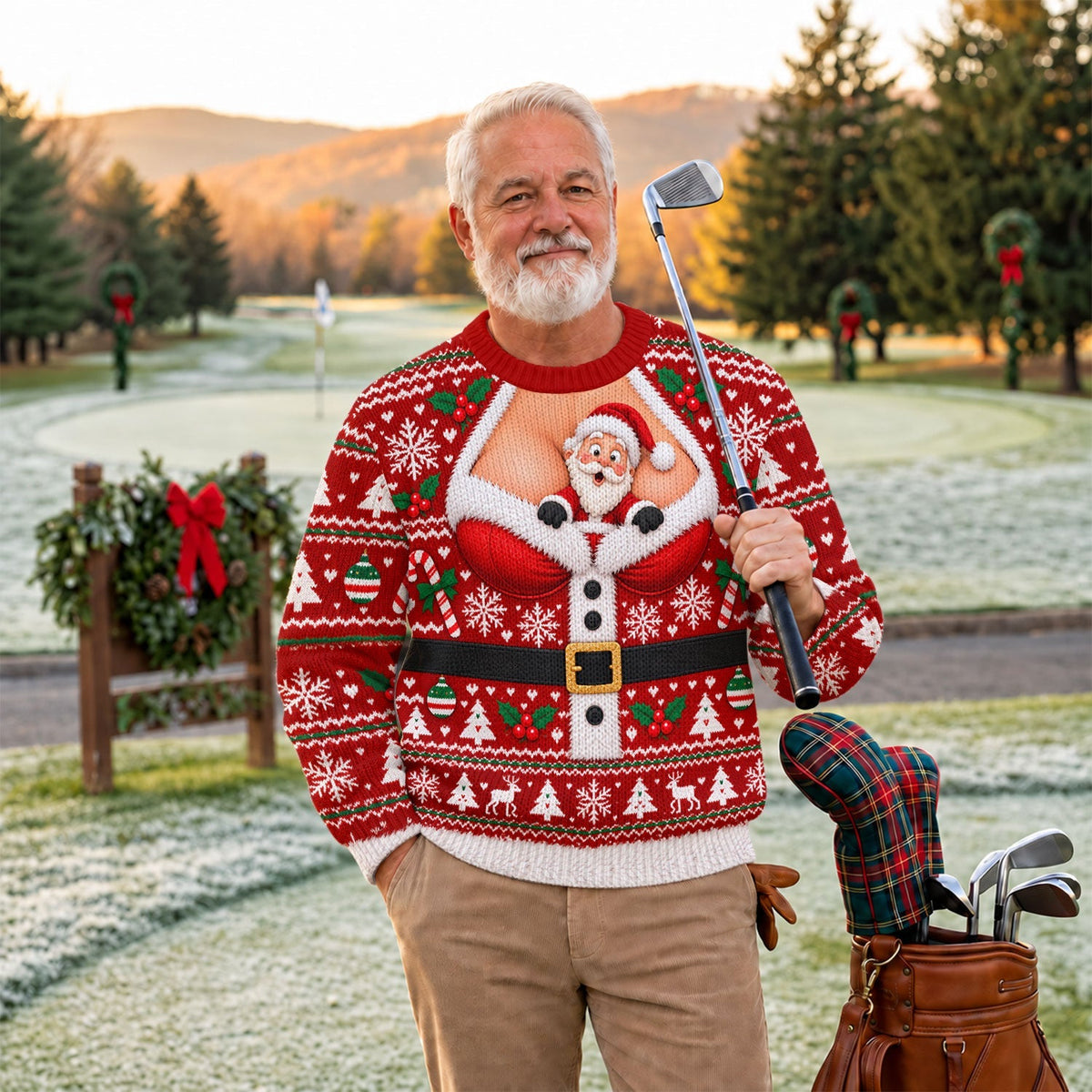 Santa Peeking Busty Knit Ugly Christmas Sweater, Christmas Gifts, Ugly Sweater Party