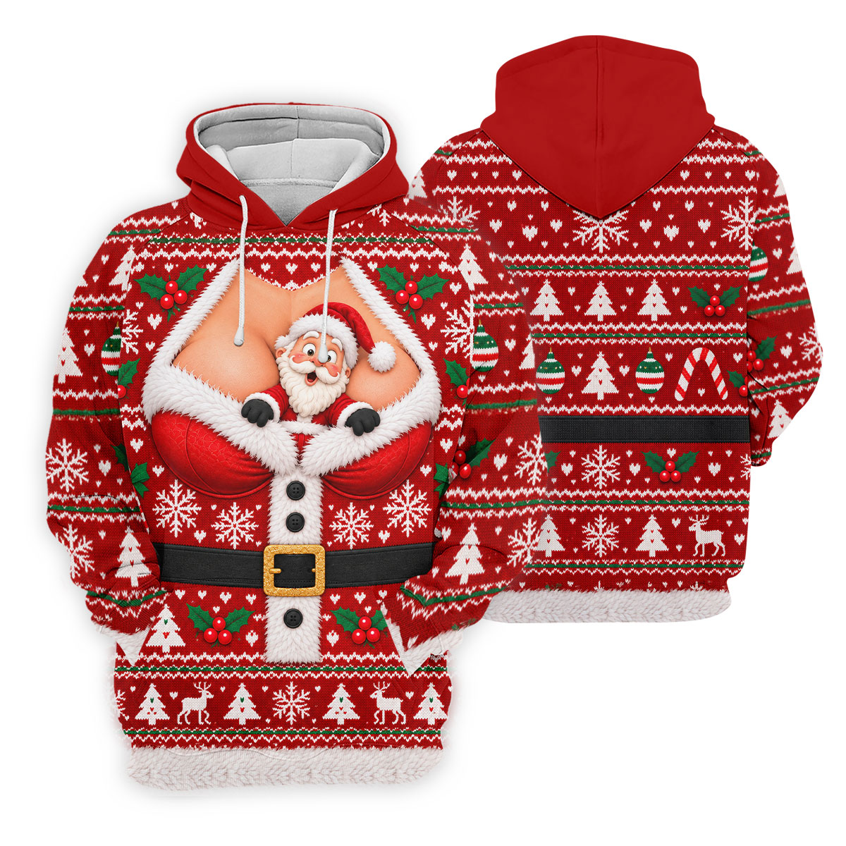 Santa Peeking Busty Knit Christmas Golf Shirt, Funny Mens Golf Shirts, Mens Golf Polo