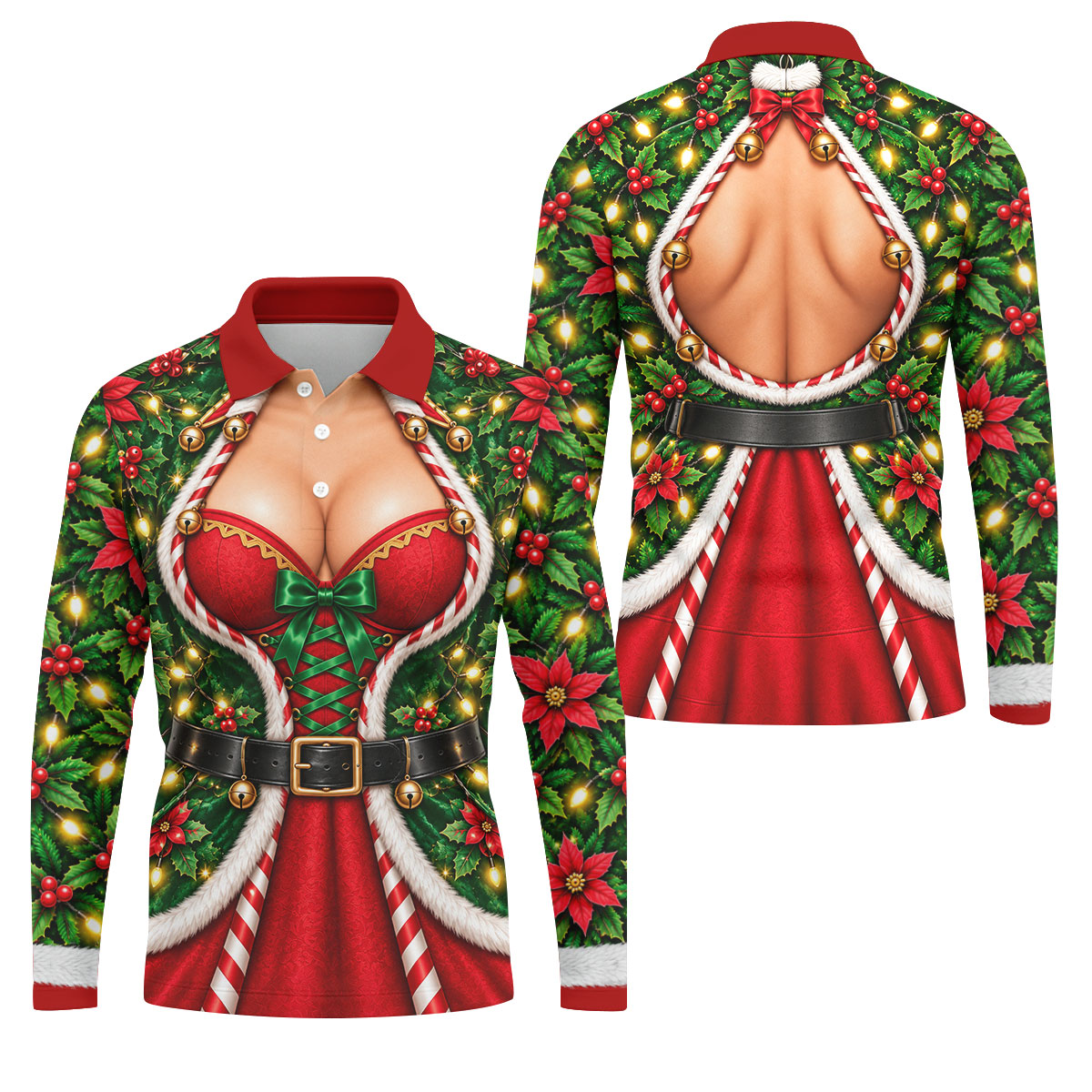 Holly Corset Busty Dress Christmas Golf Shirt, Golf Gifts For Men, Mens Golf Clothing