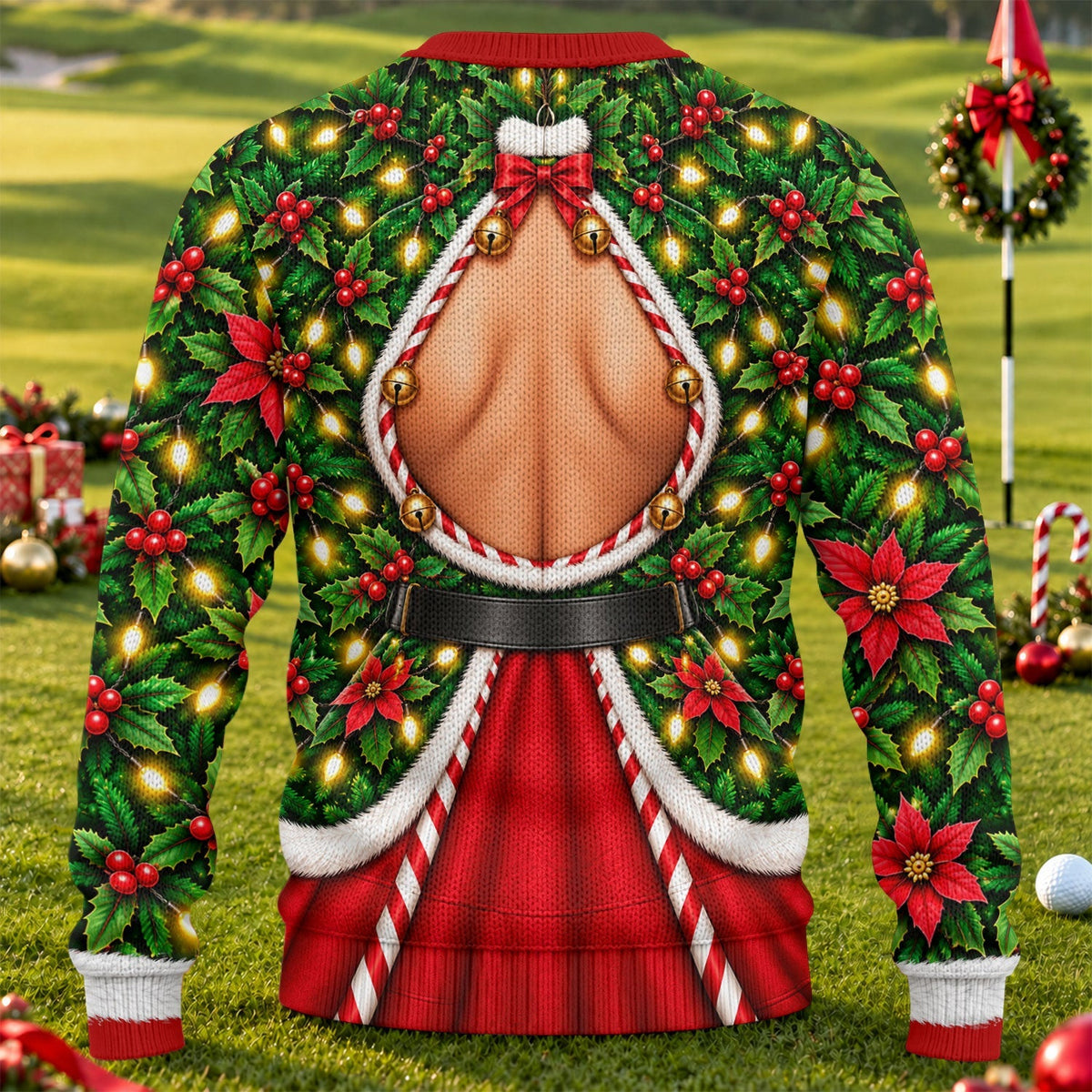 Holly Corset Busty Dress Ugly Christmas Sweater, Funny Xmas Gift, Christmas Golf Gift