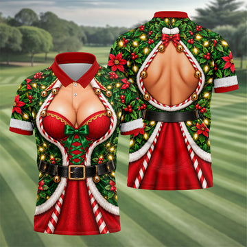 Holly Corset Busty Dress Christmas Golf Shirt, Golf Gifts For Men, Mens Golf Clothing