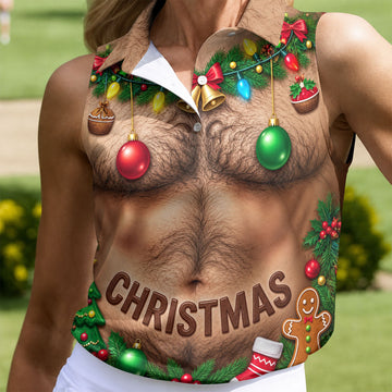 Hairy Chest Ornaments Christmas Golf Shirt, Ladies Golf Apparel, Womens Golf Clothing