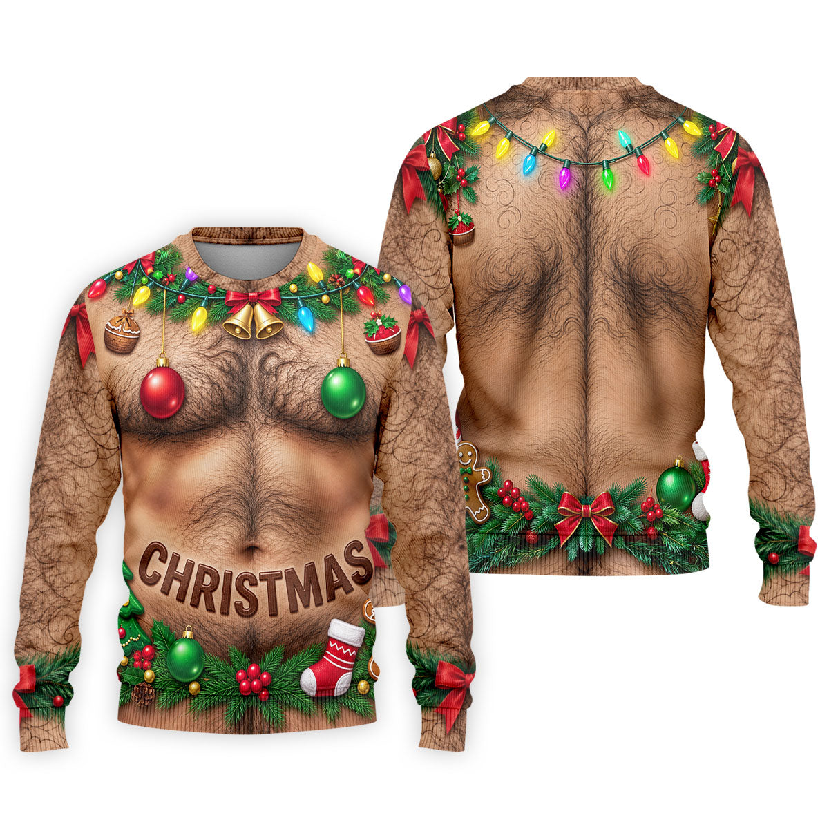 Hairy Chest Ornaments Christmas Golf Shirt, Golf Shirts For Men, Golf Gifts For Men