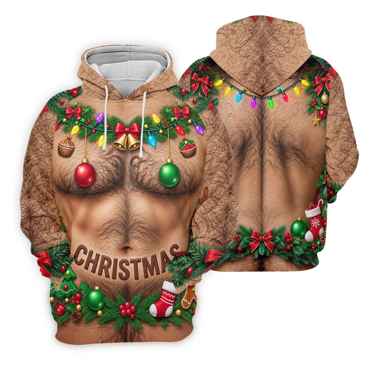 Hairy Chest Ornaments Christmas Golf Shirt, Golf Shirts For Men, Golf Gifts For Men