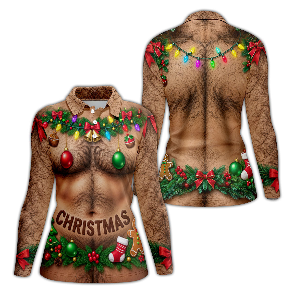 Hairy Chest Ornaments Christmas Golf Shirt, Ladies Golf Apparel, Womens Golf Clothing