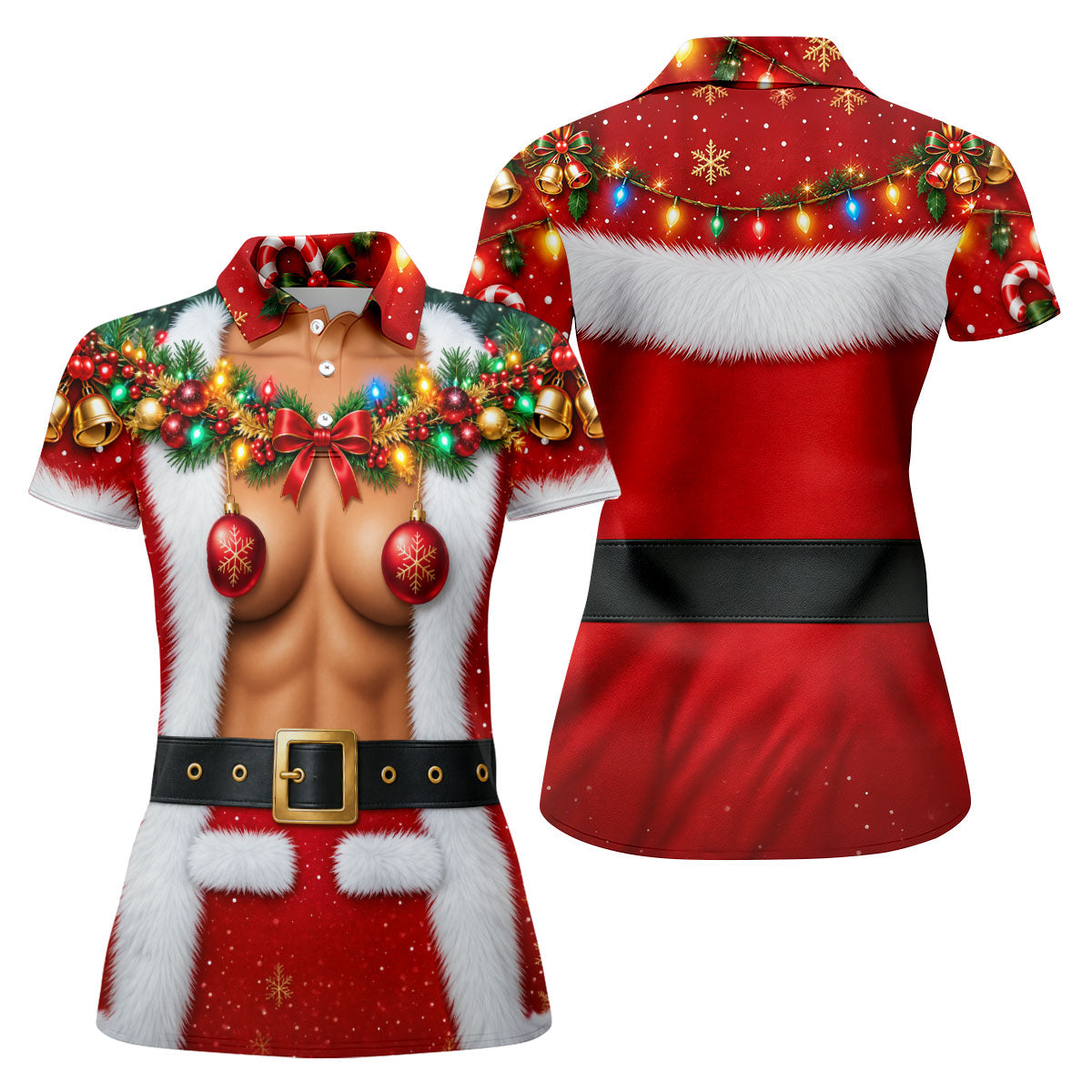 Ornament Pasties Santa Christmas Golf Shirt, Womens Golf Apparel, Ladies Golf Apparel