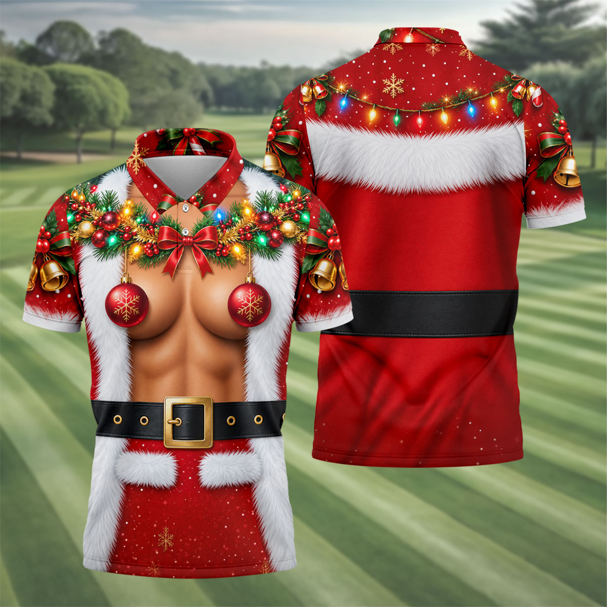 Ornament Pasties Santa Christmas Golf Shirt, Mens Golf Shirts, Funny Mens Golf Shirts