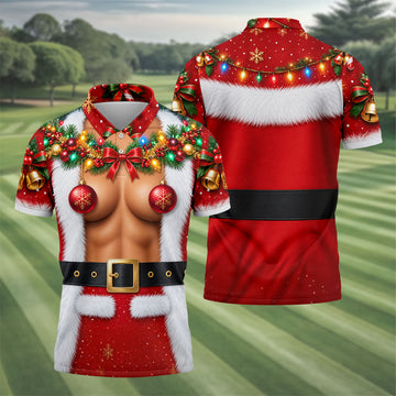Ornament Pasties Santa Christmas Golf Shirt, Mens Golf Shirts, Funny Mens Golf Shirts