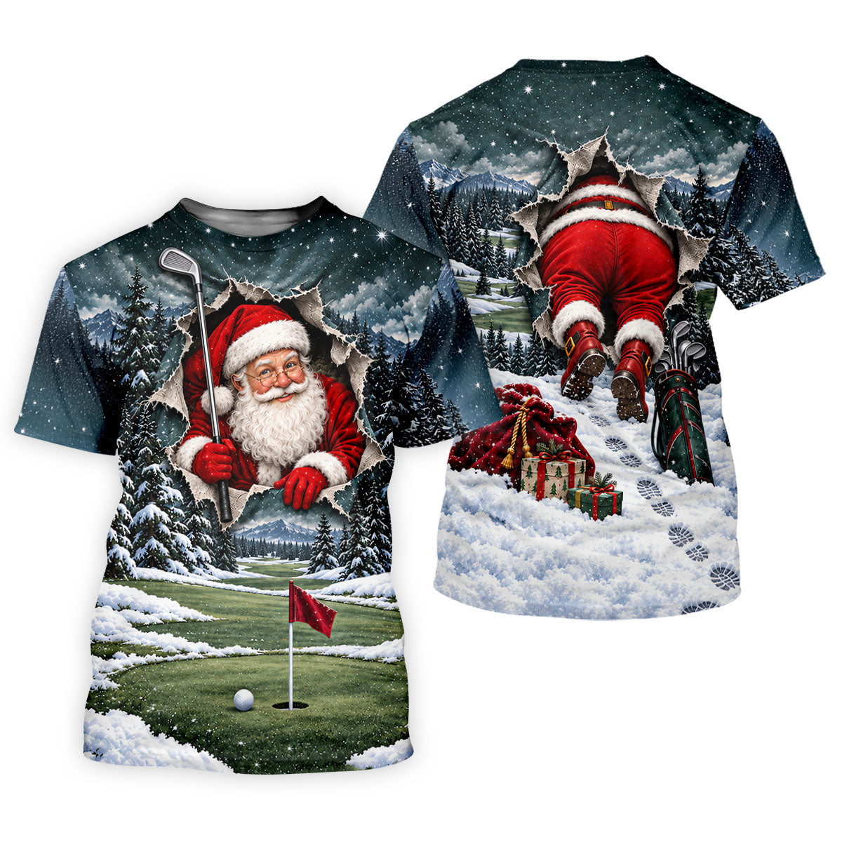 Santa Peeking Golf Green Christmas Golf Shirt, Golf Gifts For Women, Womens Golf Tops