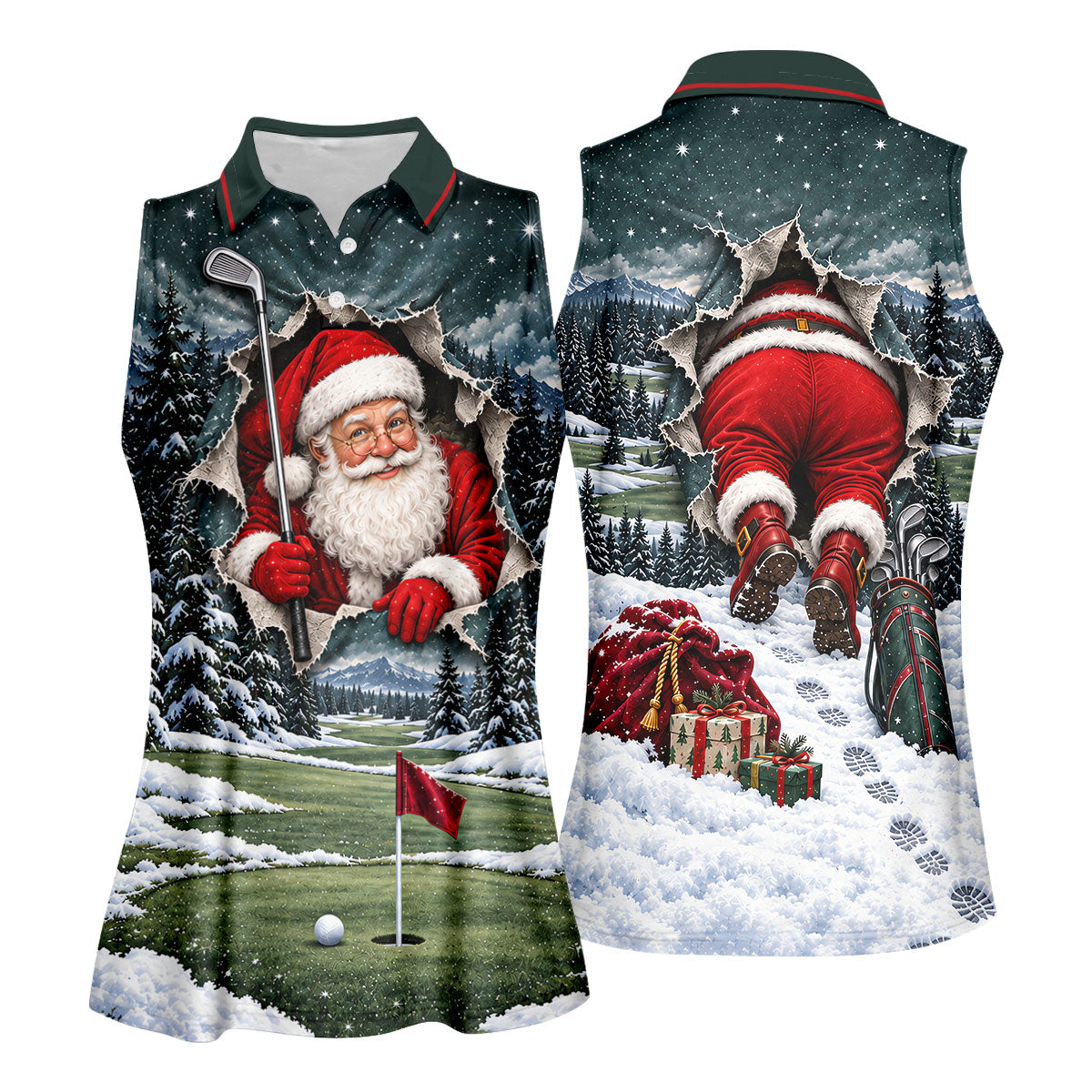 Santa Peeking Golf Green Christmas Golf Shirt, Golf Gifts For Women, Womens Golf Tops