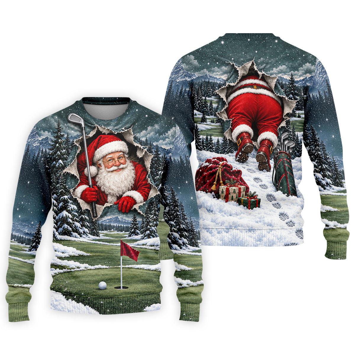 Santa Peeking Golf Green Christmas Golf Shirt, Golf Polo For Men, Mens Golf Polo