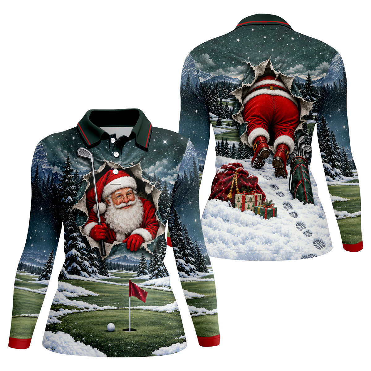 Santa Peeking Golf Green Christmas Golf Shirt, Golf Gifts For Women, Womens Golf Tops