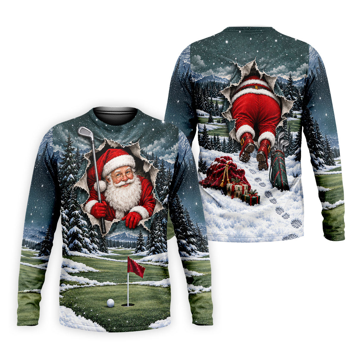 Santa Peeking Golf Green Christmas Golf Shirt, Golf Polo For Men, Mens Golf Polo