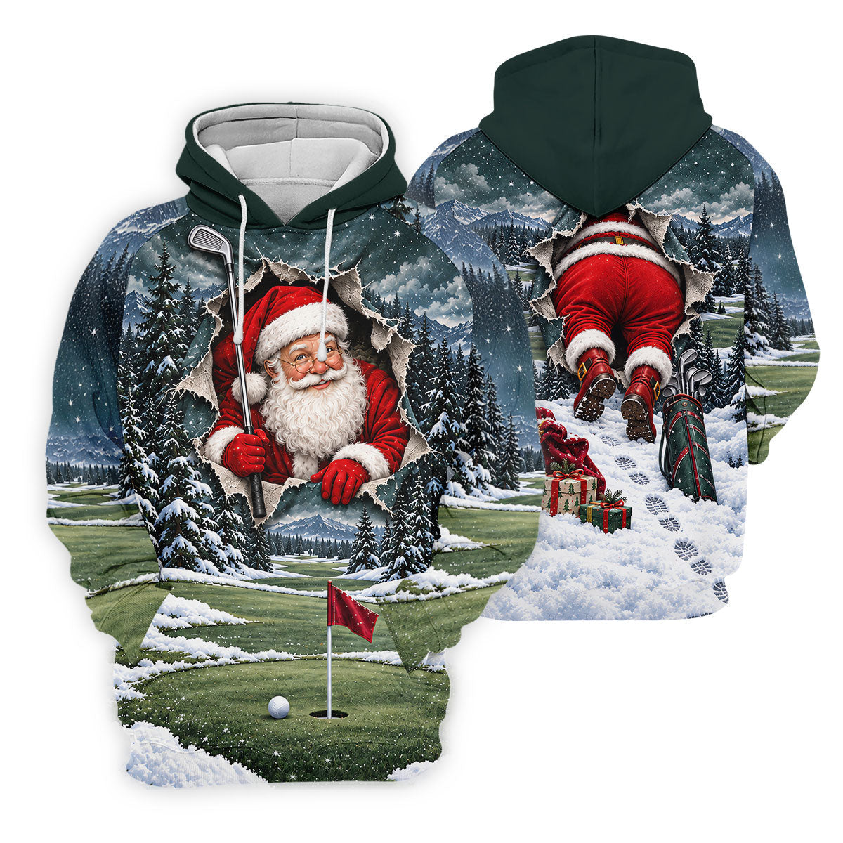 Santa Peeking Golf Green Christmas Golf Shirt, Golf Polo For Men, Mens Golf Polo