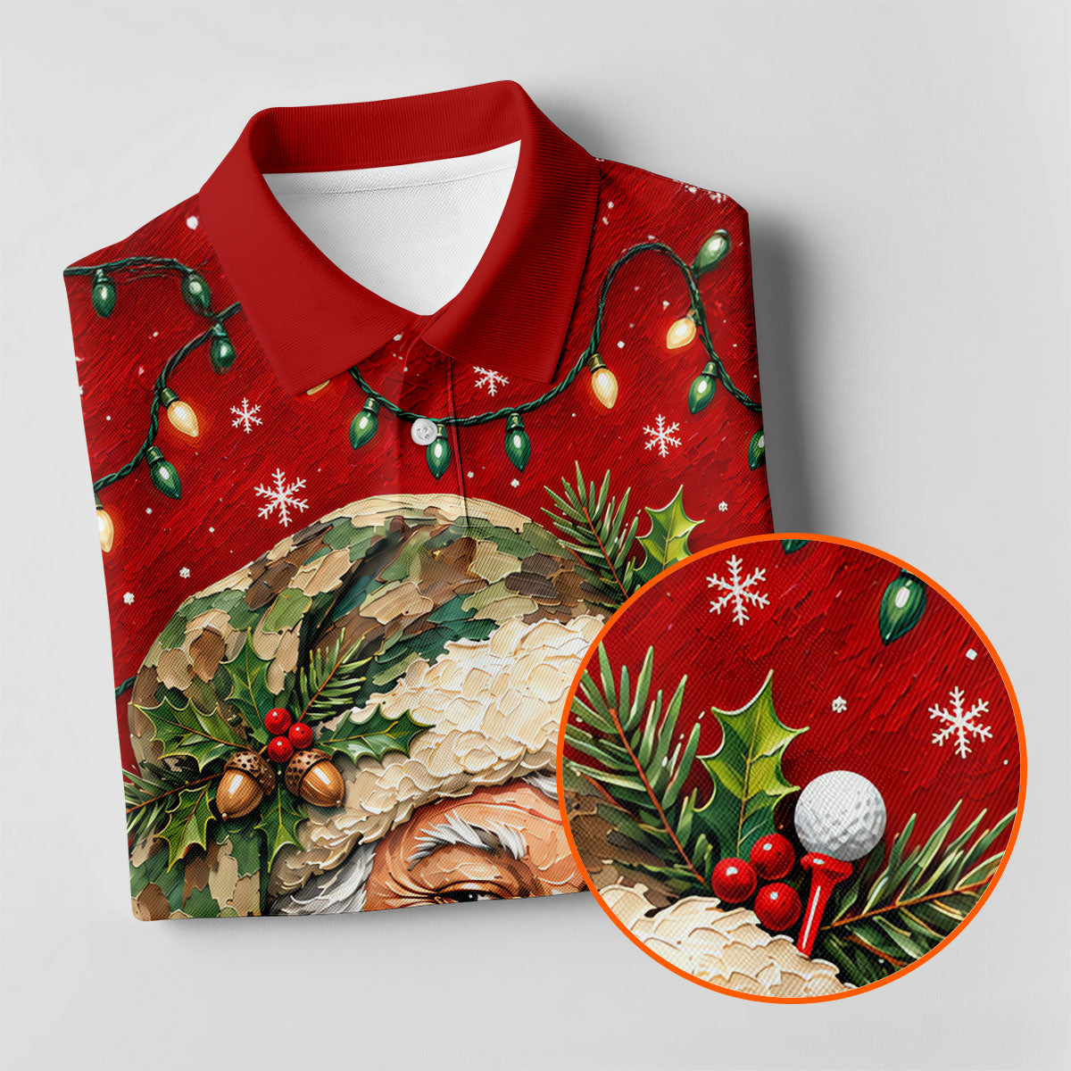 Camo Hat Santa Face Christmas Golf Shirt, Mens Holiday Golf Shirts, Mens Golf Apparel