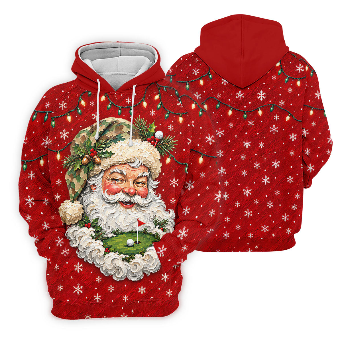 Camo Hat Santa Face Christmas Golf Shirt, Mens Holiday Golf Shirts, Mens Golf Apparel