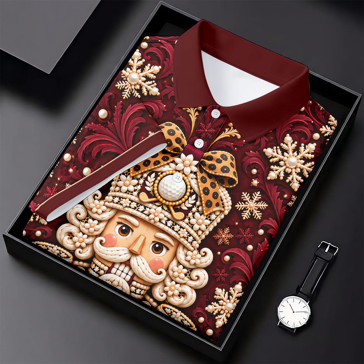 Pearl Nutcracker Christmas Golf Shirt, Mens Golf Clothing, Mens Holiday Golf Shirts