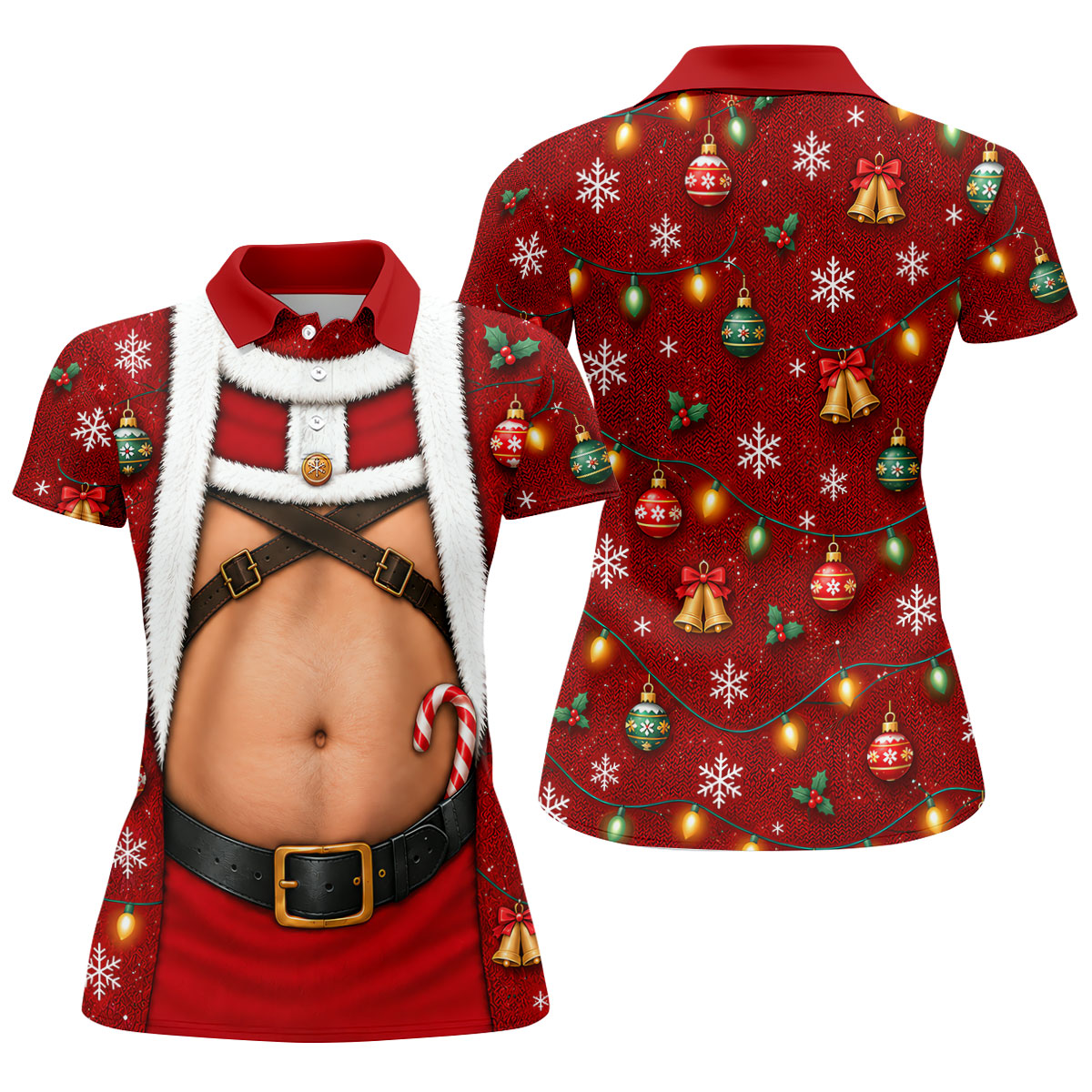 Santa Belly Harness Vest Christmas Golf Shirt, Womens Golf Clothing, Womens Golf Tops