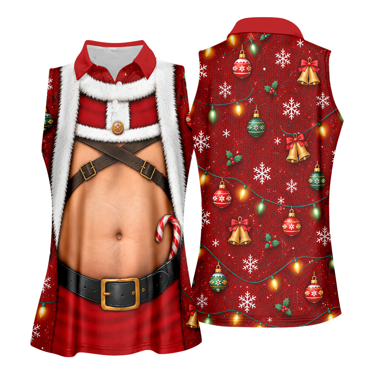 Santa Belly Harness Vest Christmas Golf Shirt, Womens Golf Clothing, Womens Golf Tops