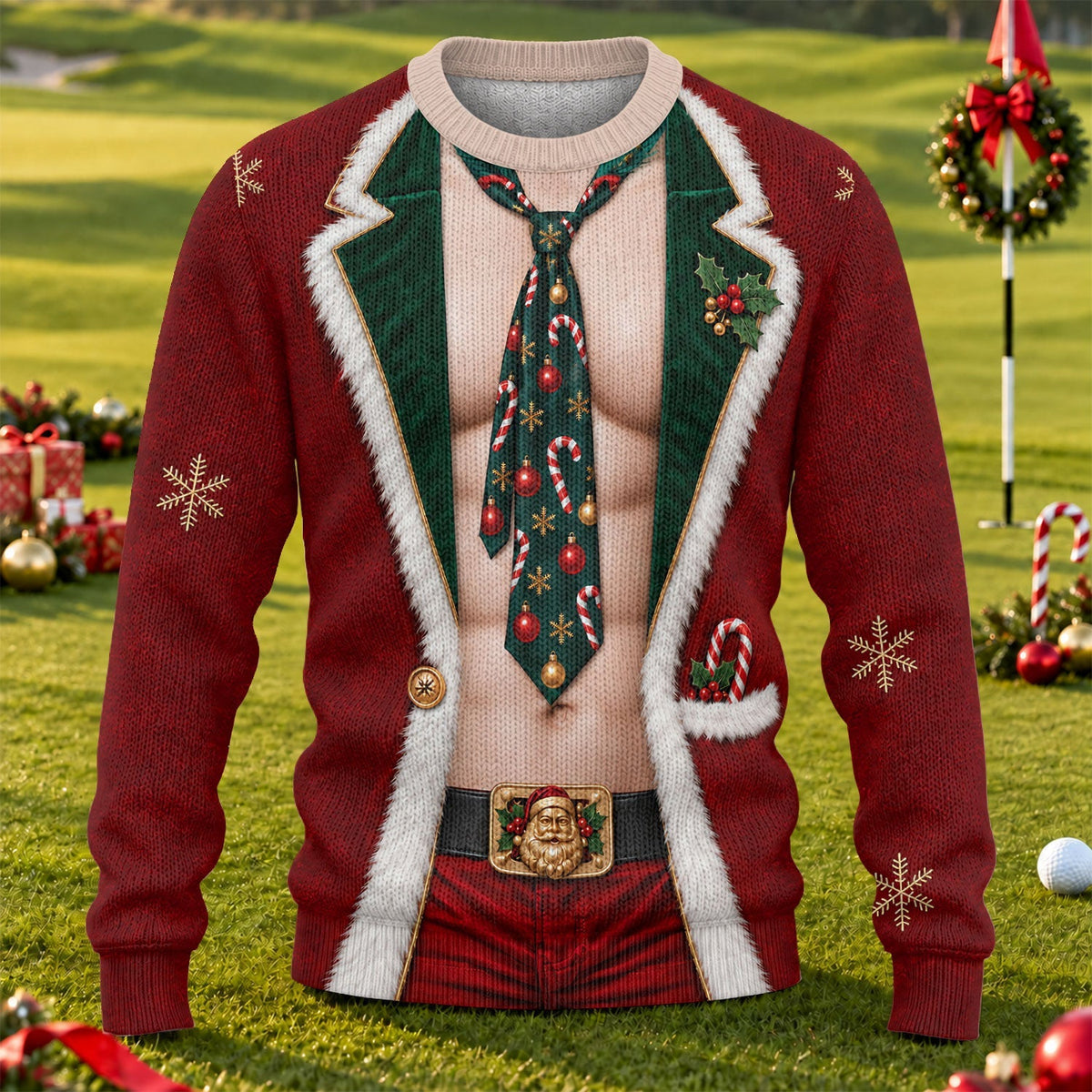 Santa Suit Tie Six Pack Ugly Christmas Sweater, Christmas Golf Gift, Golf Lover Gifts