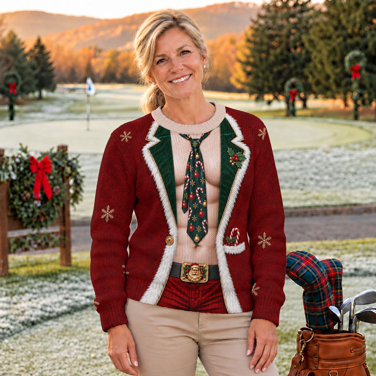 Santa Suit Tie Six Pack Ugly Christmas Sweater, Christmas Golf Gift, Golf Lover Gifts