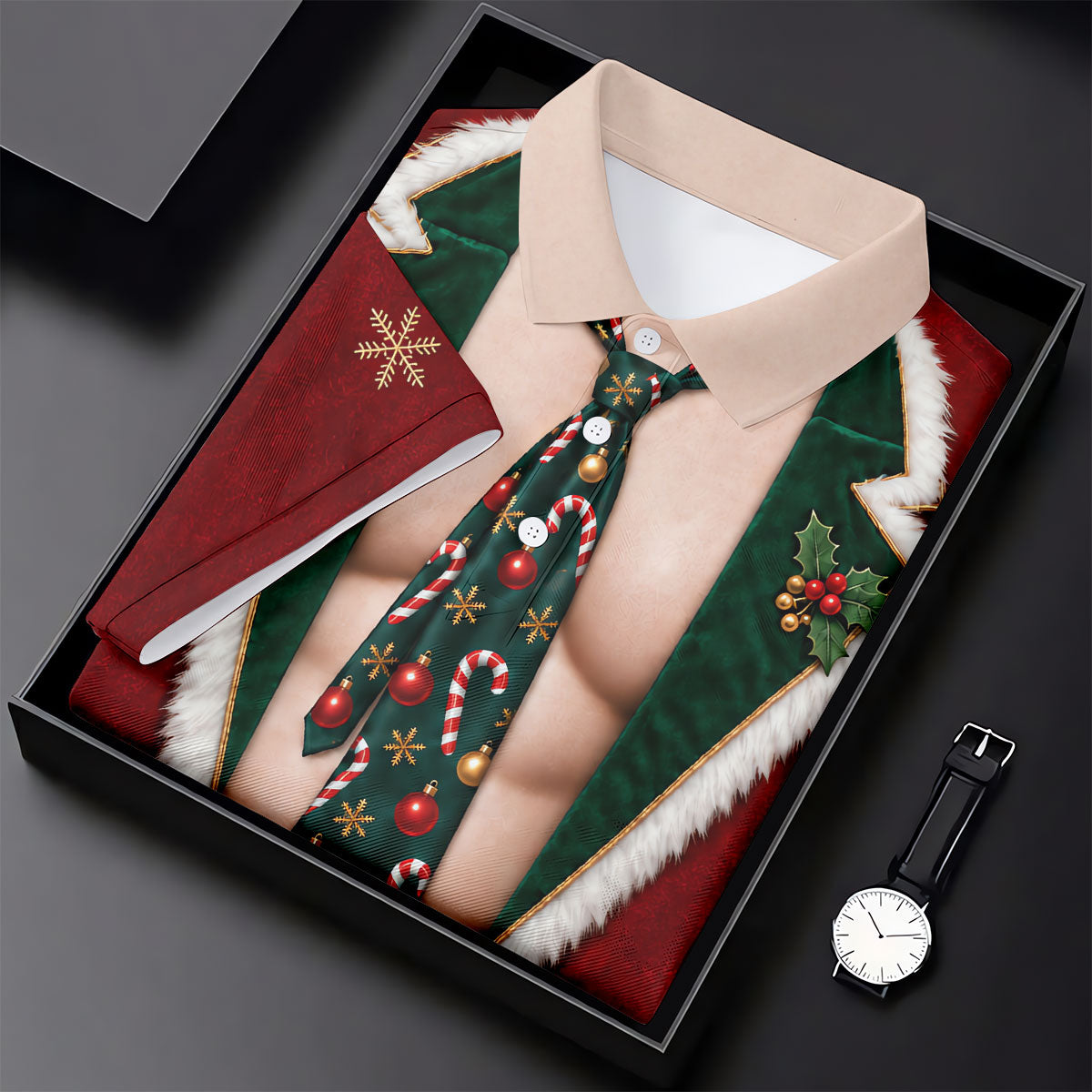 Santa Suit Tie Six Pack Christmas Golf Shirt, Golf Shirts For Men, Mens Golf Shirts