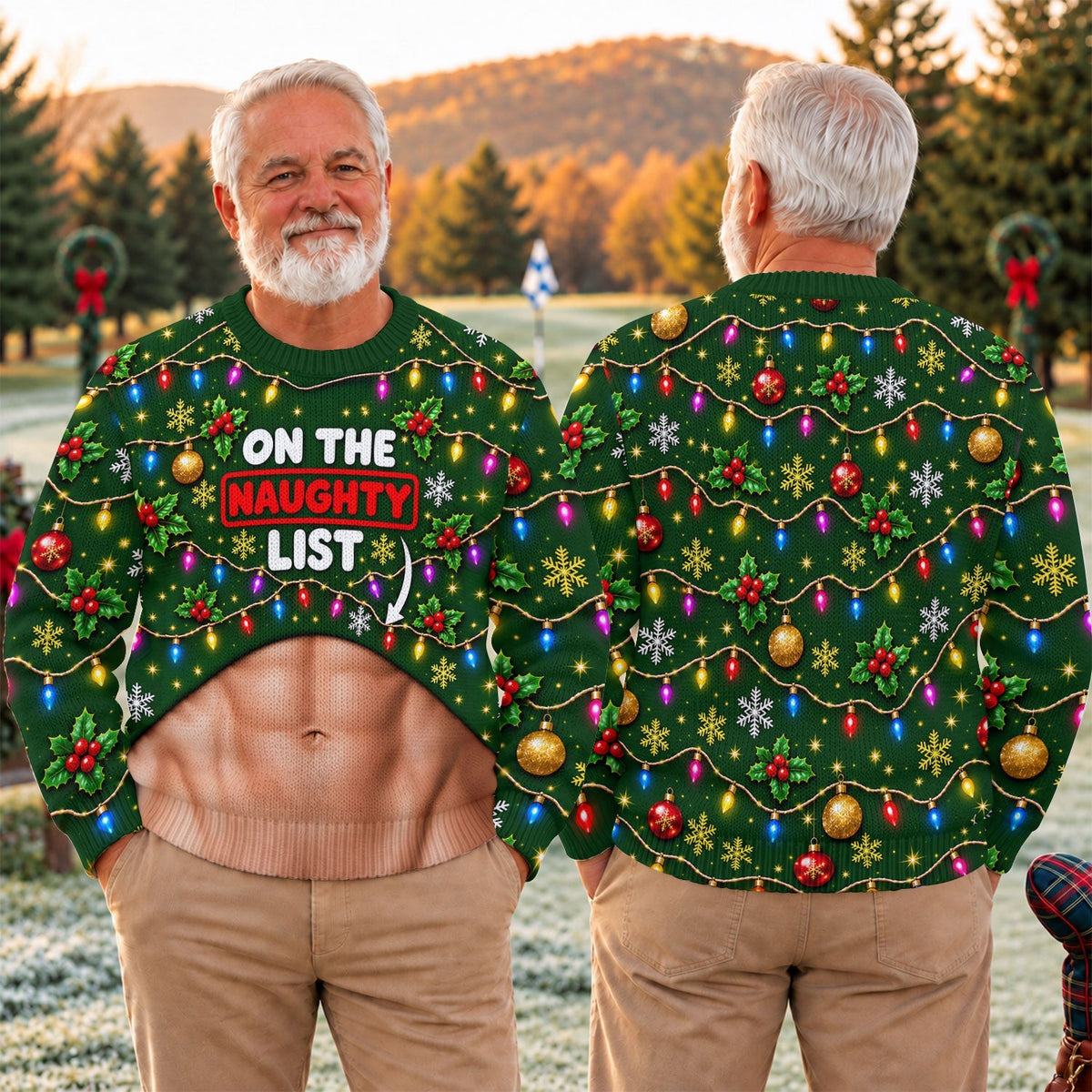 On The Naughty List Abs Ugly Christmas Sweater, Golf Lover Gifts, Funny Xmas Gift