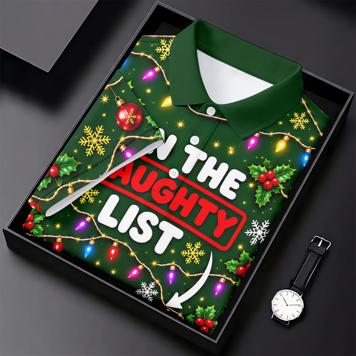 On The Naughty List Abs Christmas Golf Shirt, Mens Golf Apparel, Mens Golf Clothing