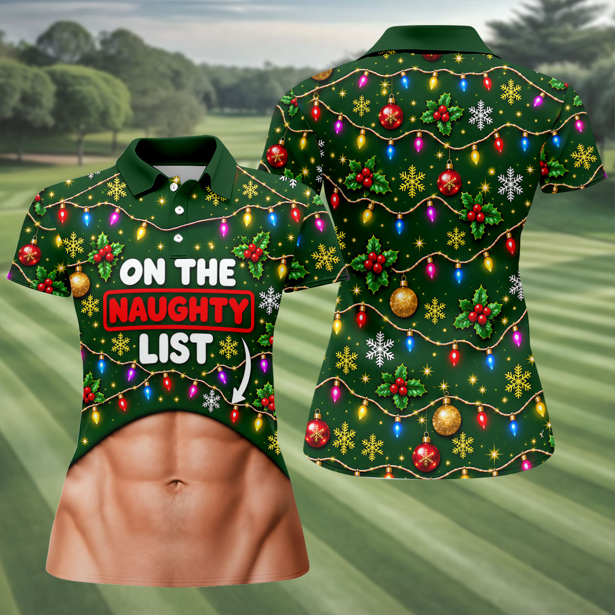 On The Naughty List Abs Christmas Golf Shirt, Ladies Golf Tops, Golf Shirts For Women