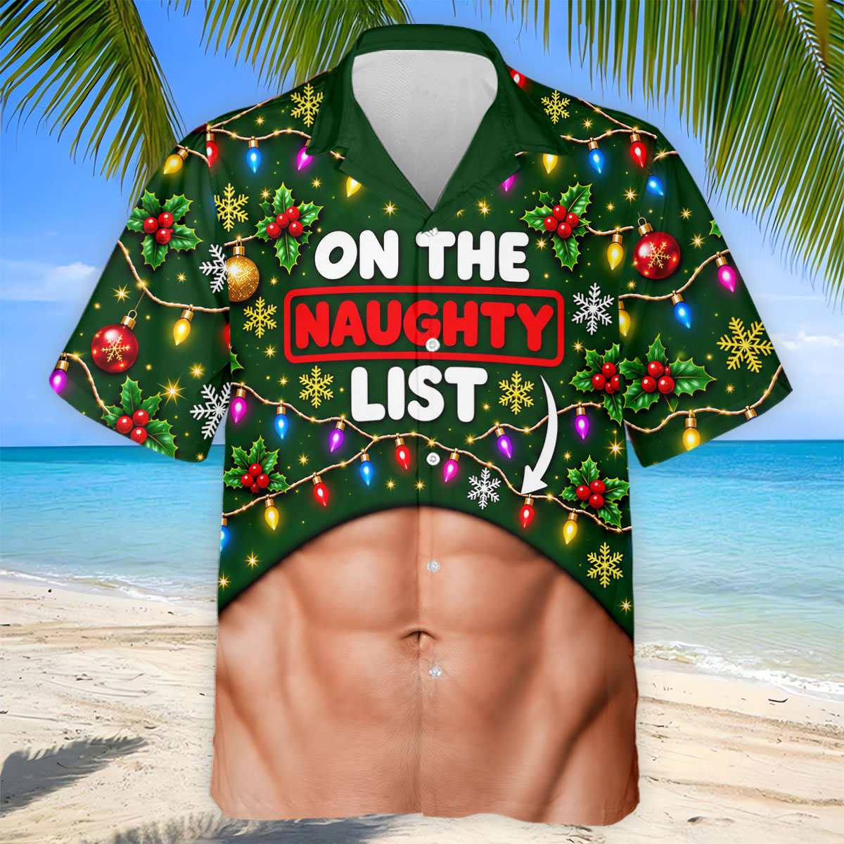 On The Naughty List Abs Christmas Golf Shirt, Mens Golf Apparel, Mens Golf Clothing