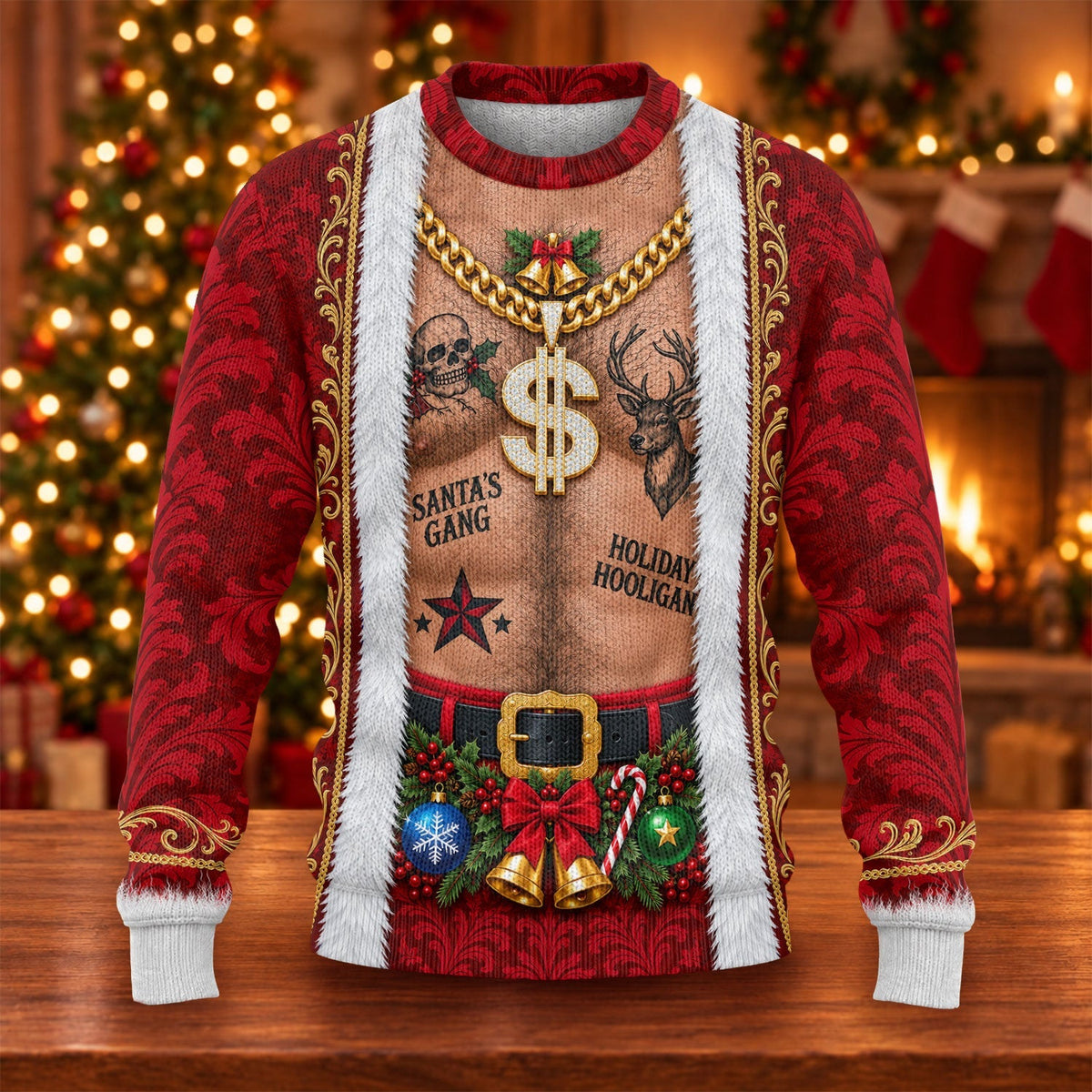 Santa's Gang Hairy Chest Ugly Christmas Sweater, Ugly Sweater Party, Golf Lover Gifts