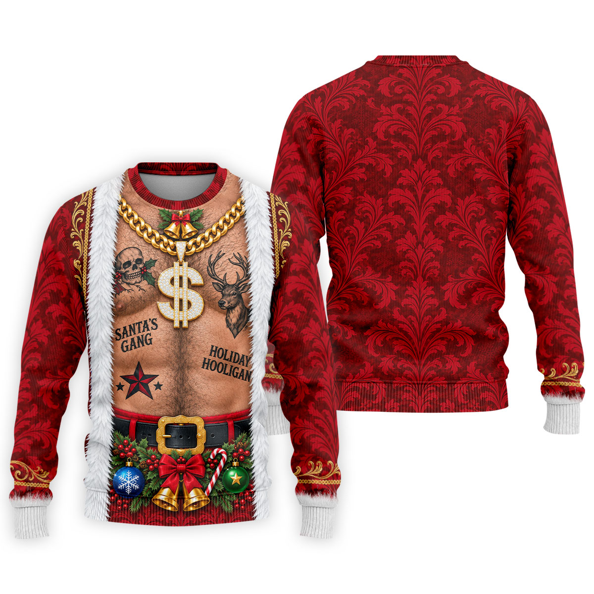 Santa's Gang Hairy Chest Christmas Golf Shirt, Mens Golf Apparel, Golf Gifts For Men