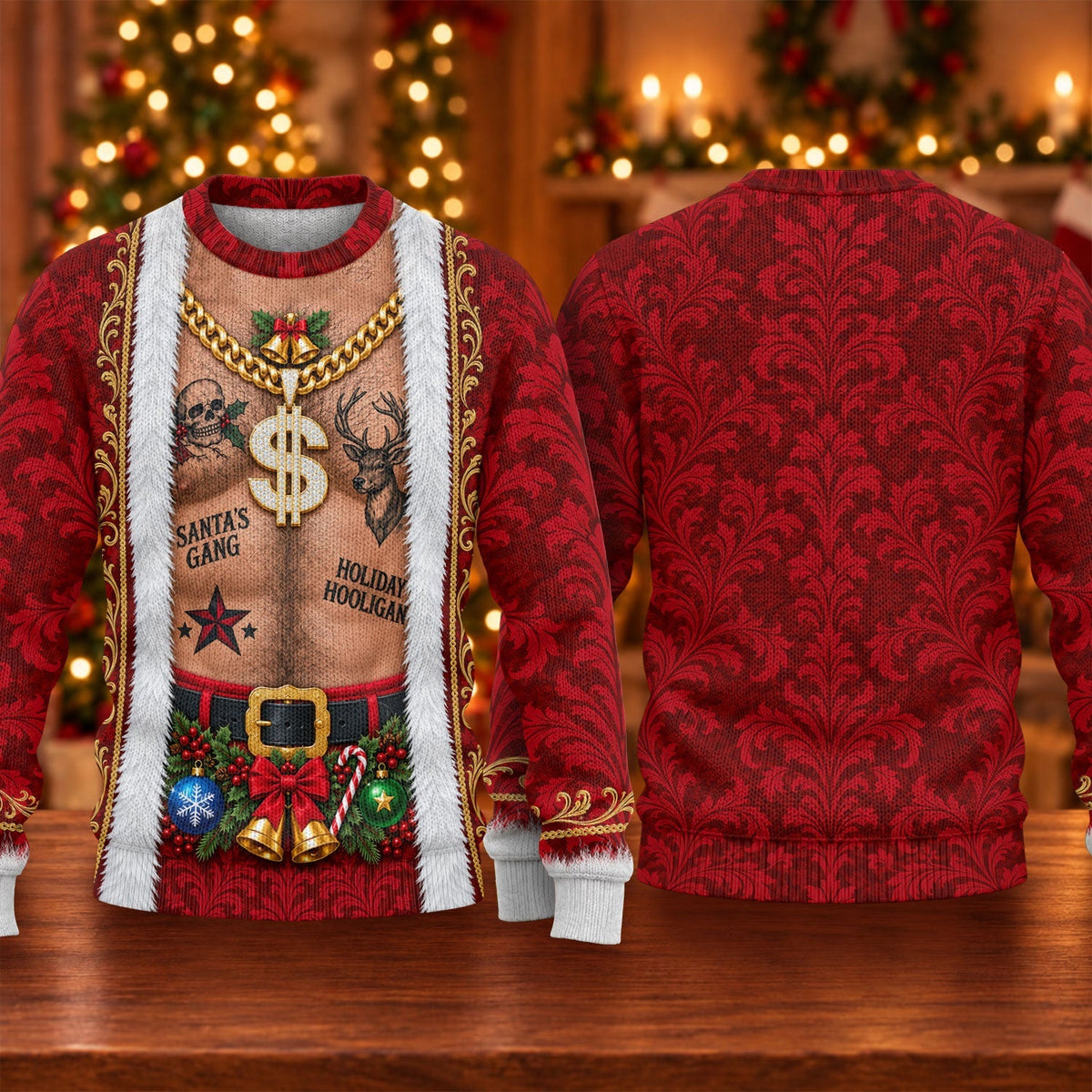 Santa's Gang Hairy Chest Ugly Christmas Sweater, Ugly Sweater Party, Golf Lover Gifts