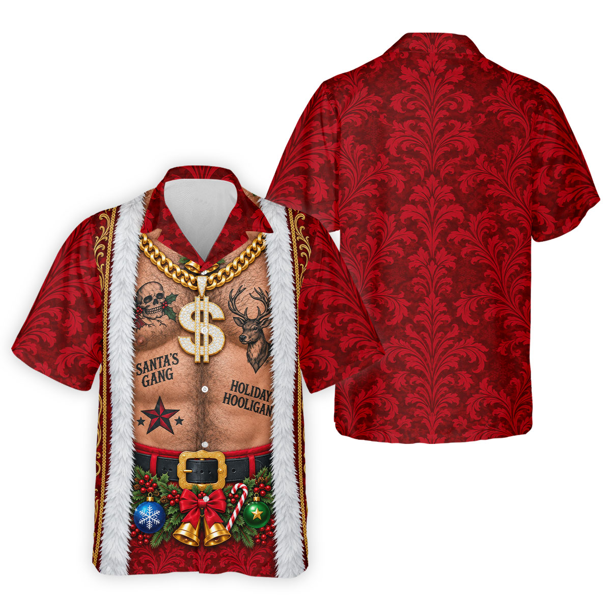 Santa's Gang Hairy Chest Christmas Golf Shirt, Mens Golf Apparel, Golf Gifts For Men