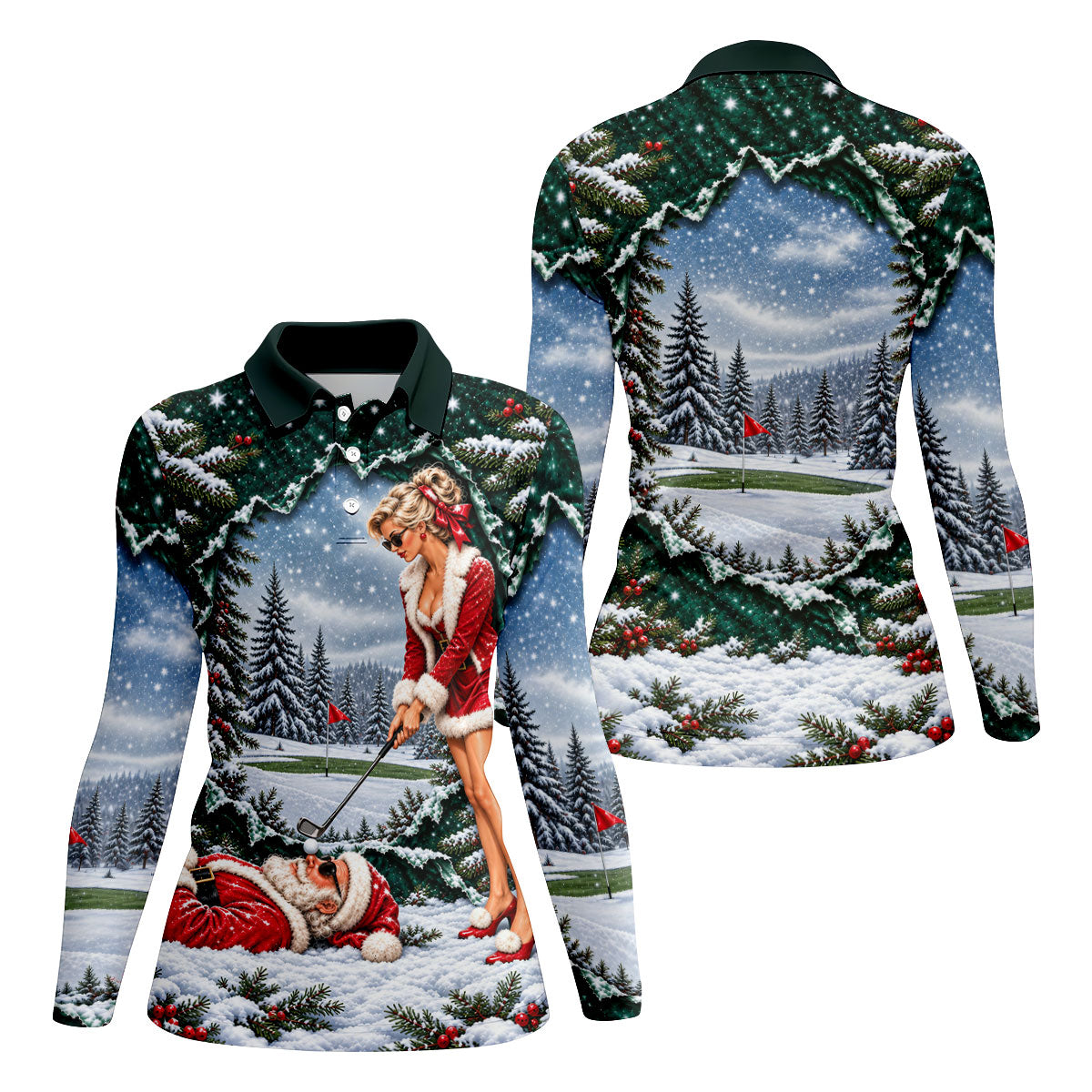 Pin Up Santa Girl Golfer Christmas Golf Shirt, Ladies Golf Apparel, Ladies Golf Tops