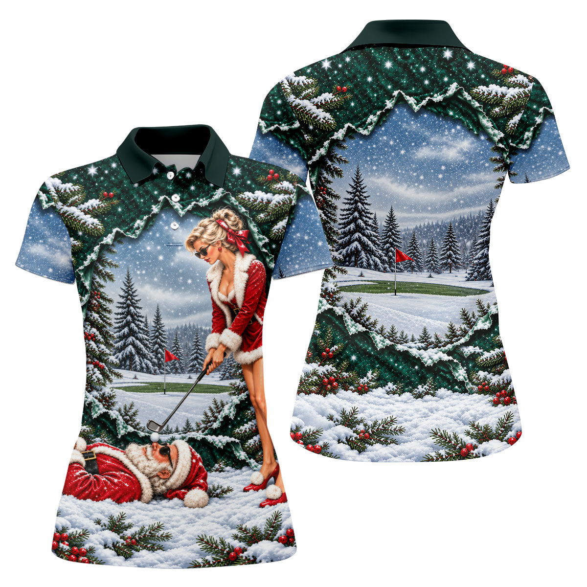Pin Up Santa Girl Golfer Christmas Golf Shirt, Ladies Golf Apparel, Ladies Golf Tops