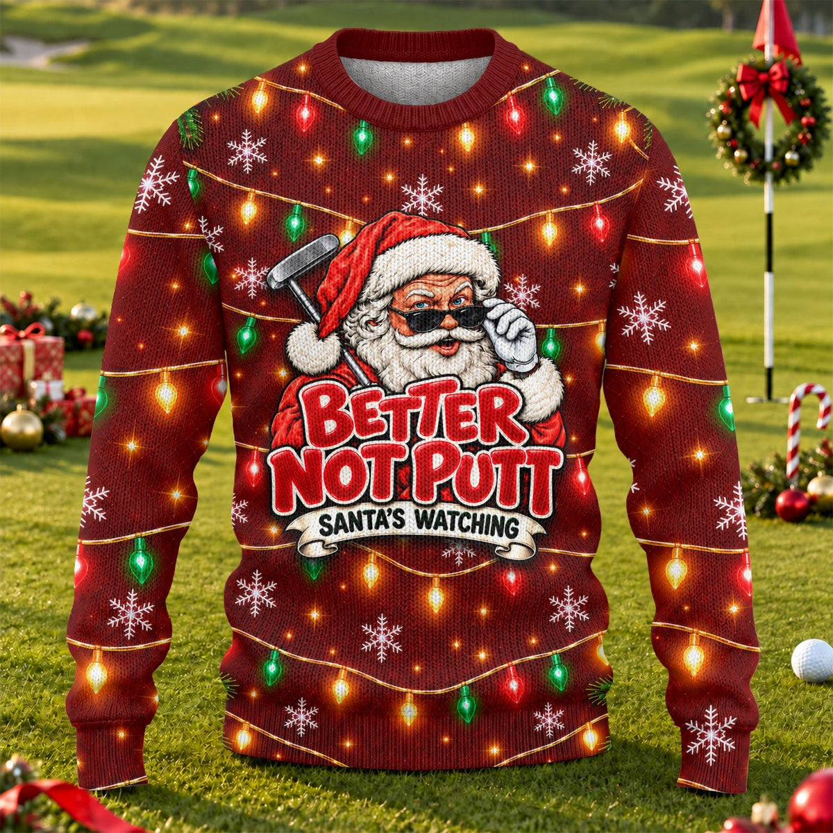 Better Not Putt Santa Ugly Christmas Sweater, Holiday Party Sweater, Golf Lover Gifts