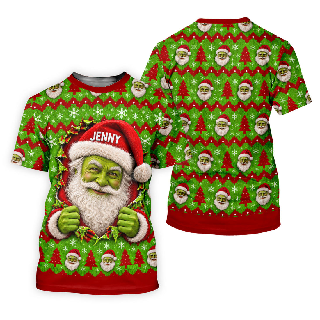 Custom Name Green Santa Christmas Golf Shirt, Ladies Golf Shirts, Womens Golf Apparel