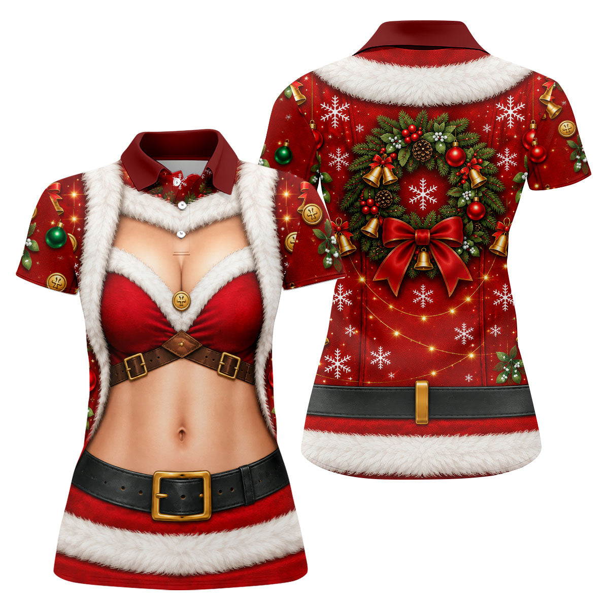 Santa Bikini Abs Vest Christmas Golf Shirt, Ladies Golf Shirts, Golf Gifts For Women
