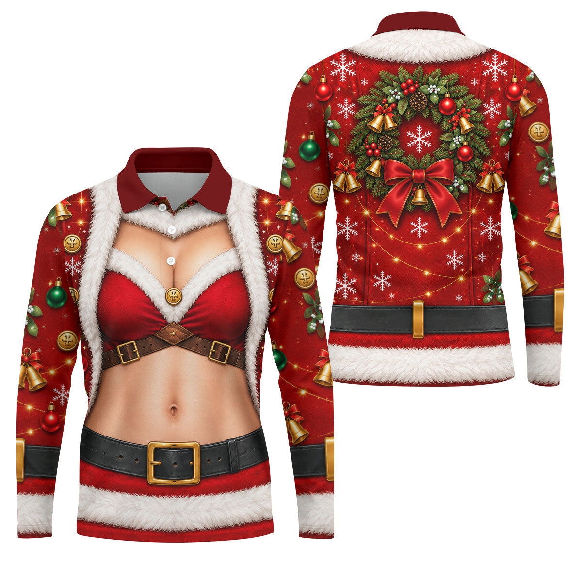 Santa Bikini Abs Vest Christmas Golf Shirt, Mens Golf Shirts, Golf Gifts For Men
