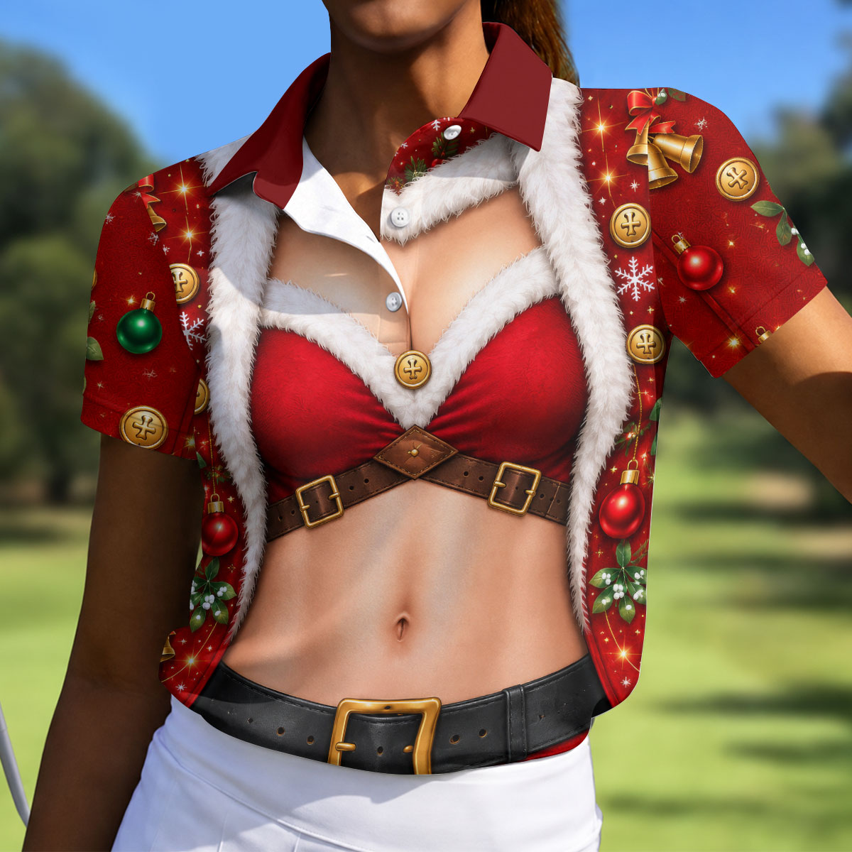 Santa Bikini Abs Vest Christmas Golf Shirt, Ladies Golf Shirts, Golf Gifts For Women