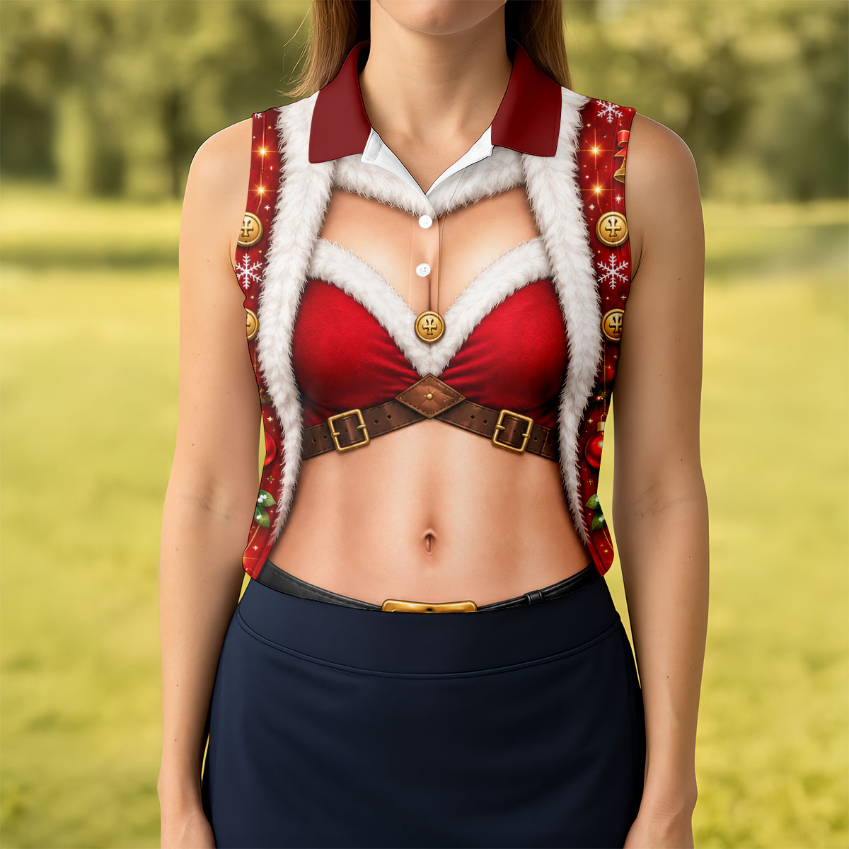 Santa Bikini Abs Vest Christmas Golf Shirt, Ladies Golf Shirts, Golf Gifts For Women
