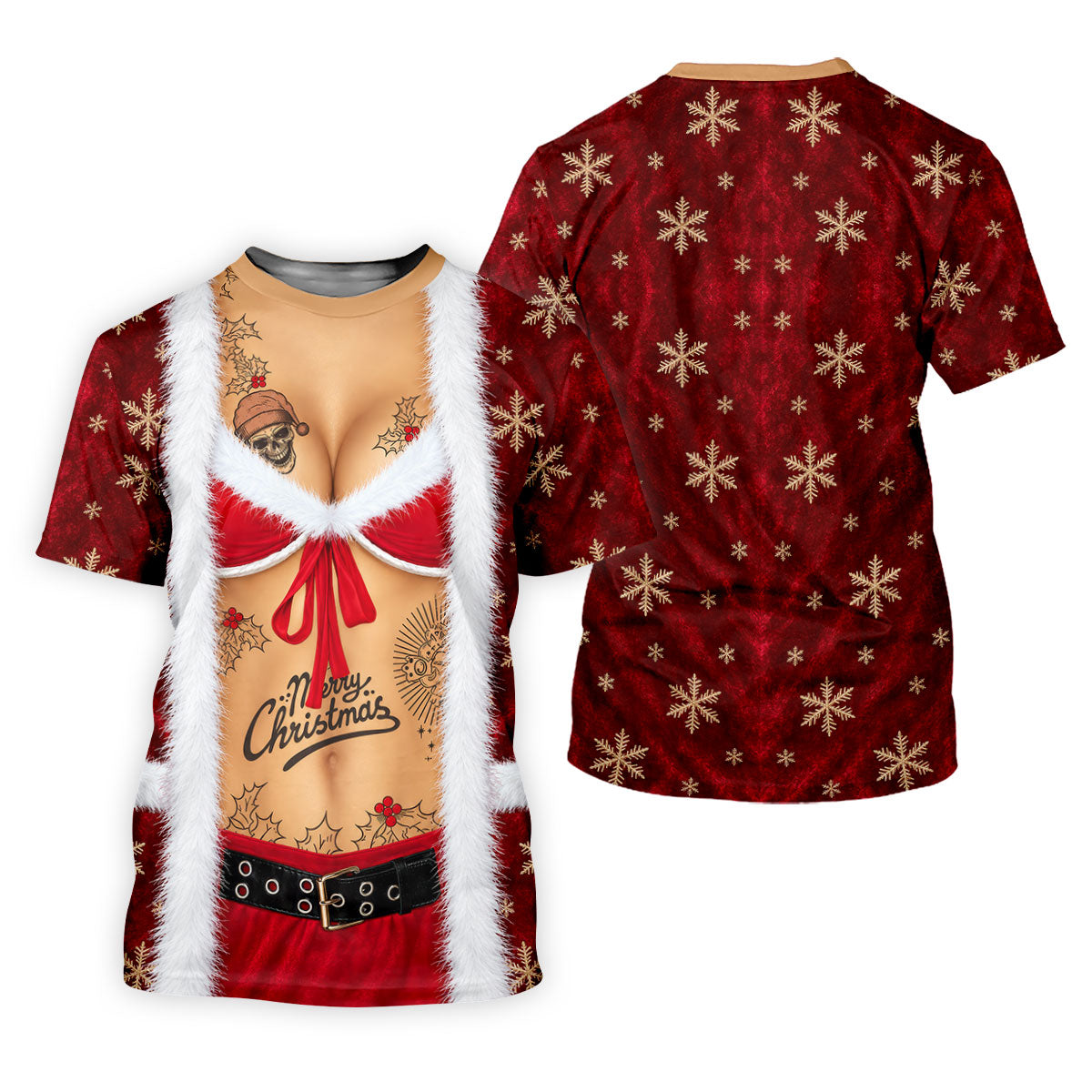 Merry Bikini Tattoo Santa Christmas Golf Shirt, Mens Golf Shirts, Mens Golf Apparel
