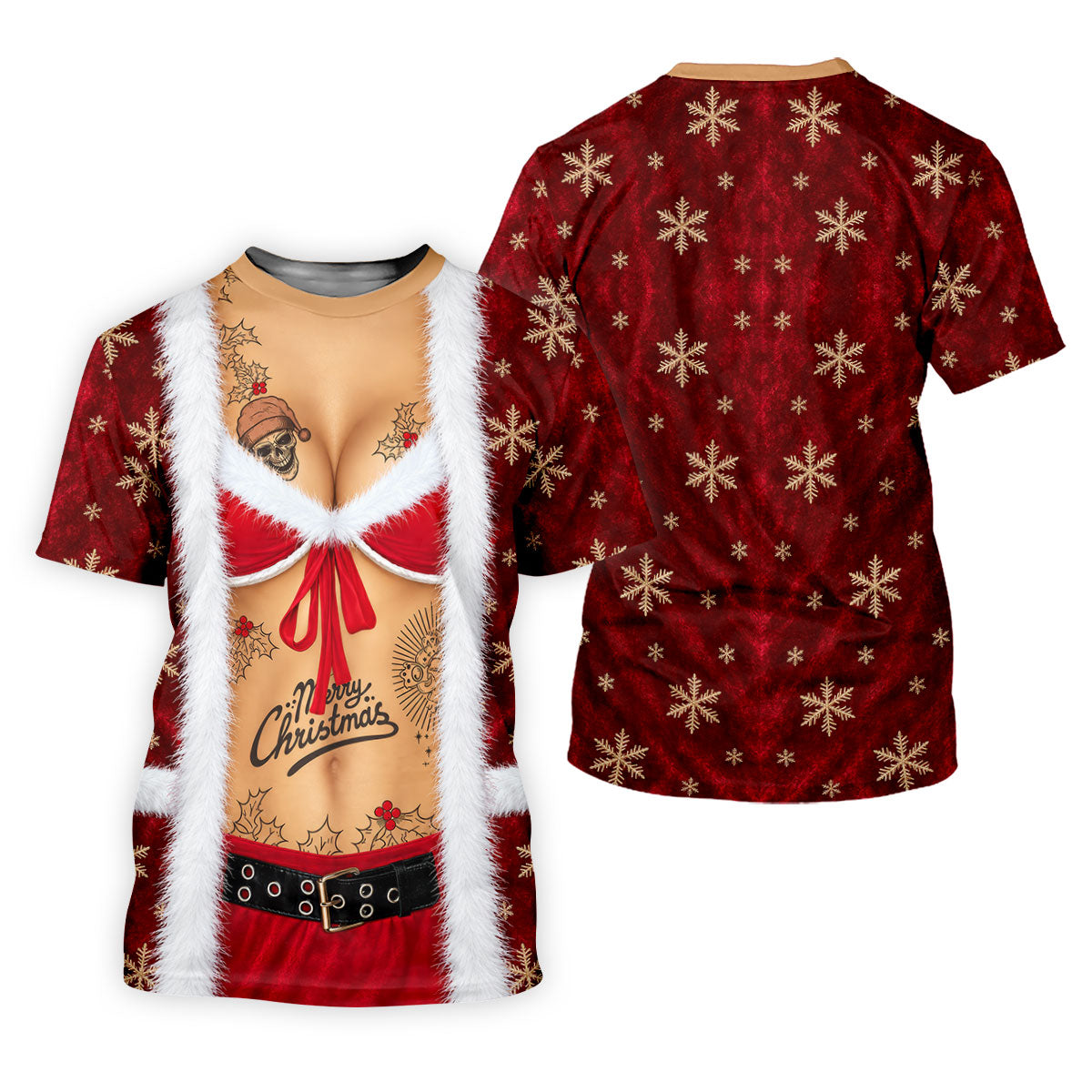 Merry Bikini Tattoo Santa Christmas Golf Shirt, Womens Golf Apparel, Ladies Golf Tops