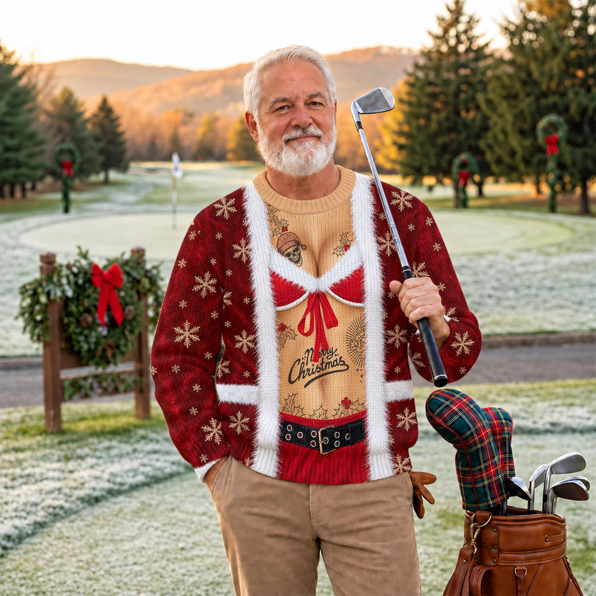 Merry Bikini Tattoo Santa Ugly Christmas Sweater, Golf Lover Gifts, Christmas Gifts