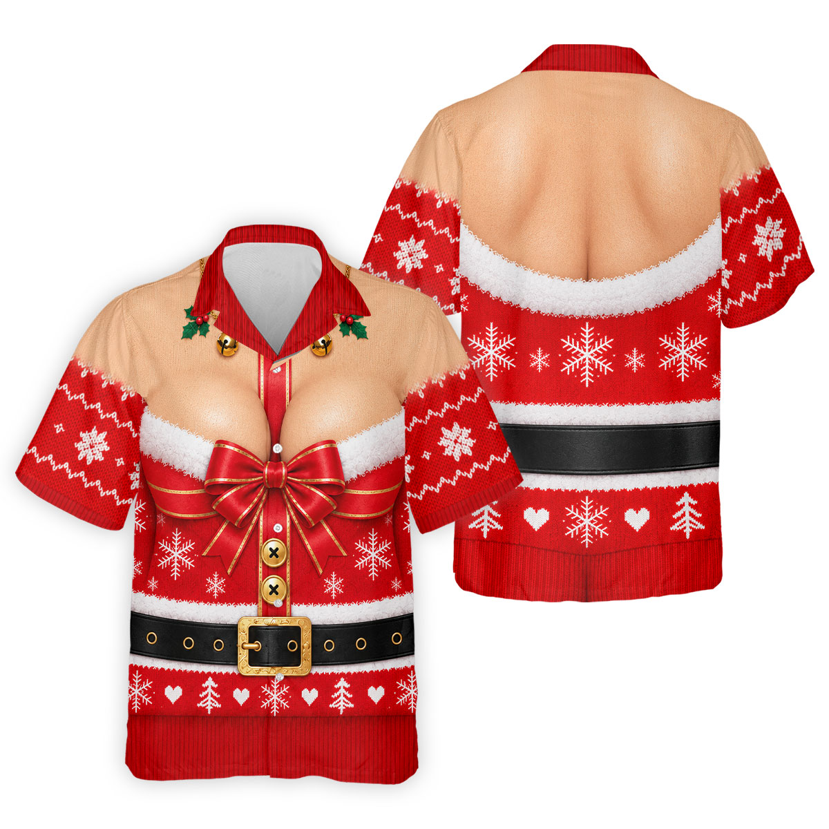 Busty Mrs Claus Red Bow Christmas Golf Shirt, Mens Golf Apparel, Golf Gifts For Men