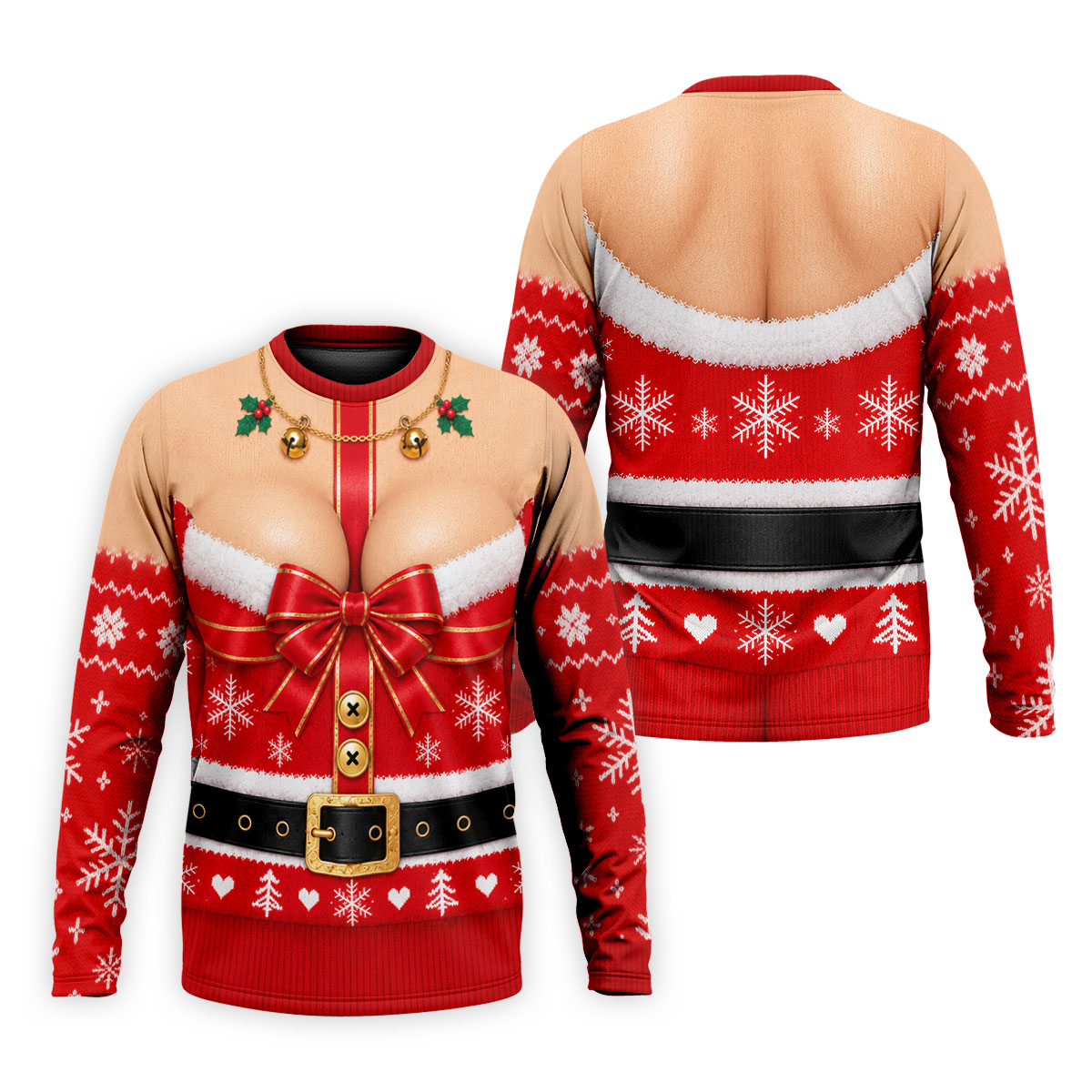 Busty Mrs Claus Red Bow Christmas Golf Shirt, Mens Golf Apparel, Golf Gifts For Men