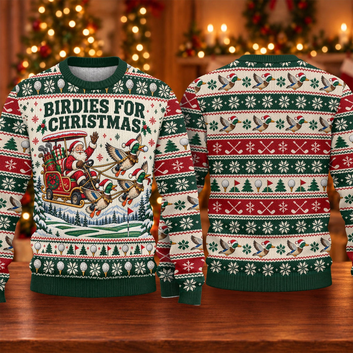 Birdies Santa Duck Sleigh Ugly Christmas Sweater, Golf Lover Gifts, Christmas Gifts