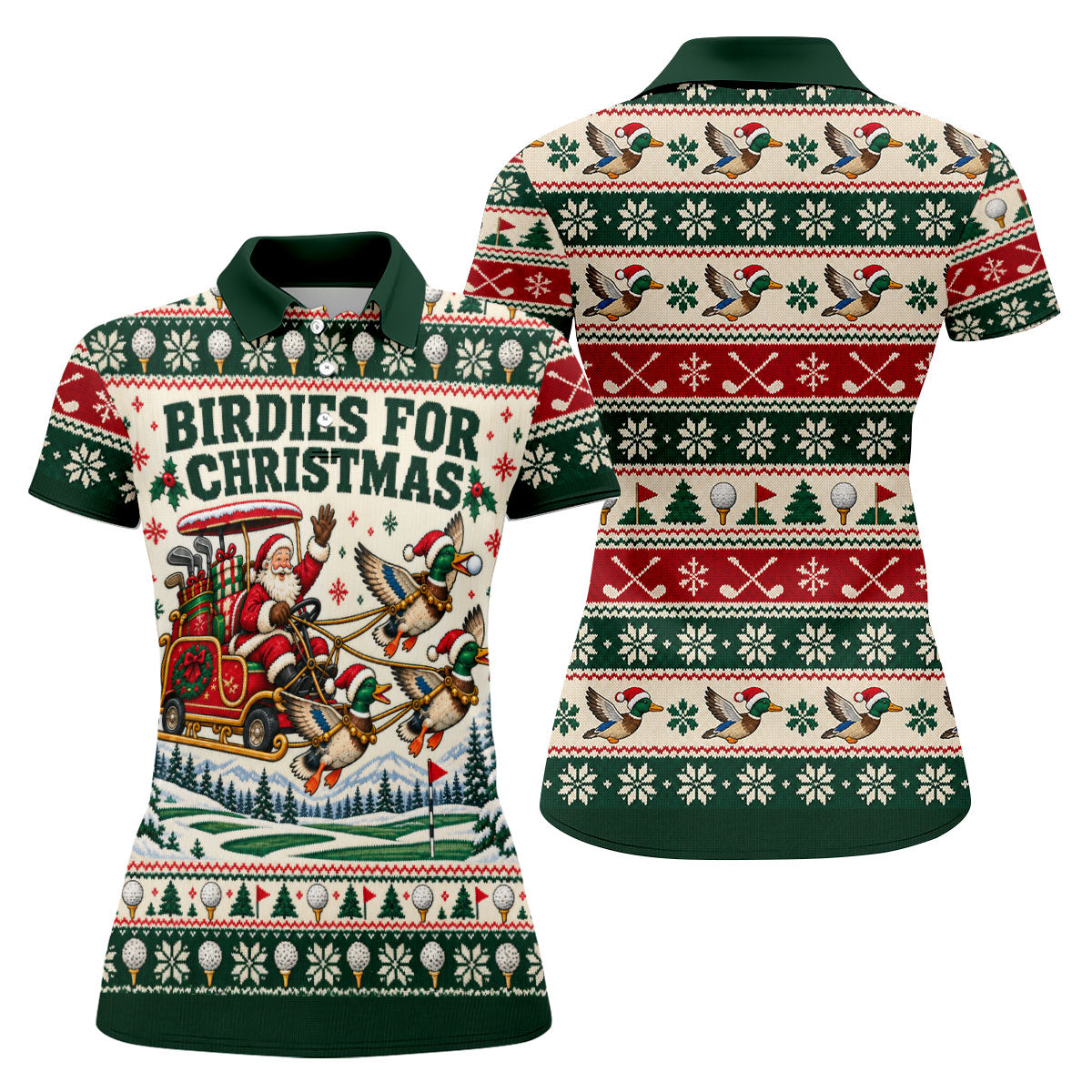 Birdies Santa Duck Sleigh Christmas Golf Shirt, Womens Golf Apparel, Ladies Golf Tops